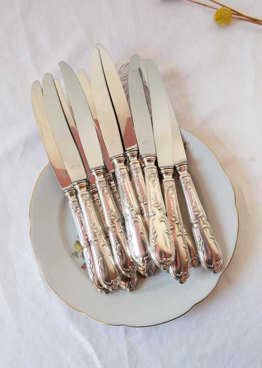 Juego cuchillos MESA franceses SFAM estilo Louis XV c. 1940s (12 PIEZAS)