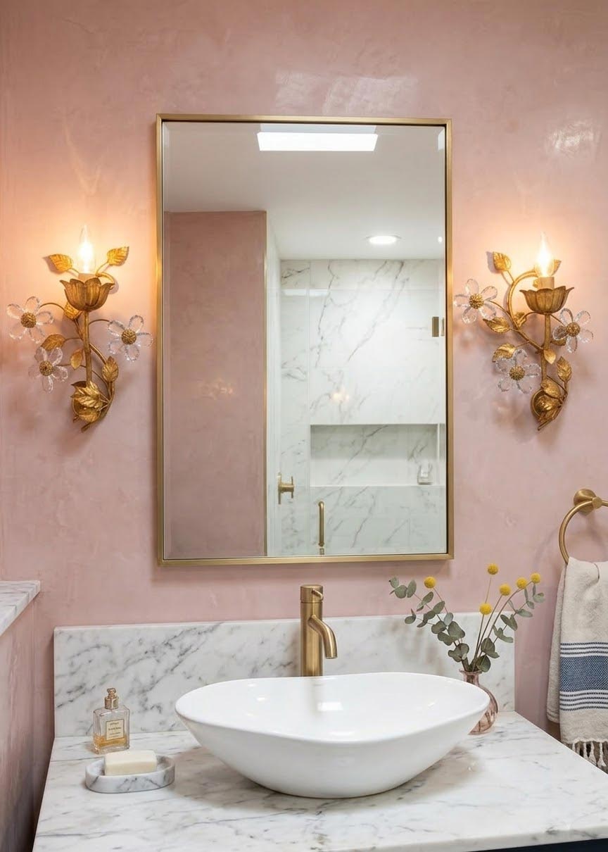 Pareja apliques italianos metal dorado flores cristal c. 1970s