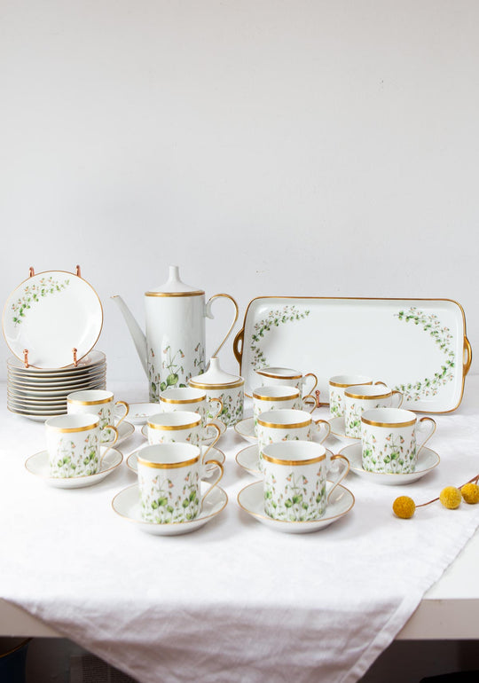 Juego café porcelana Hackefors "Linnaea Borealis" c. 1970 SIN ESTRENAR? (38 PIEZAS)