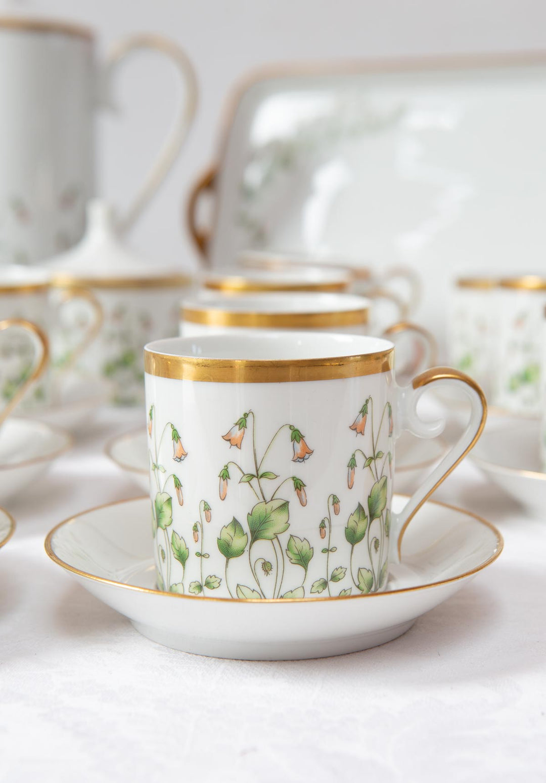 Juego café porcelana Hackefors "Linnaea Borealis" c. 1970 SIN ESTRENAR? (38 PIEZAS)