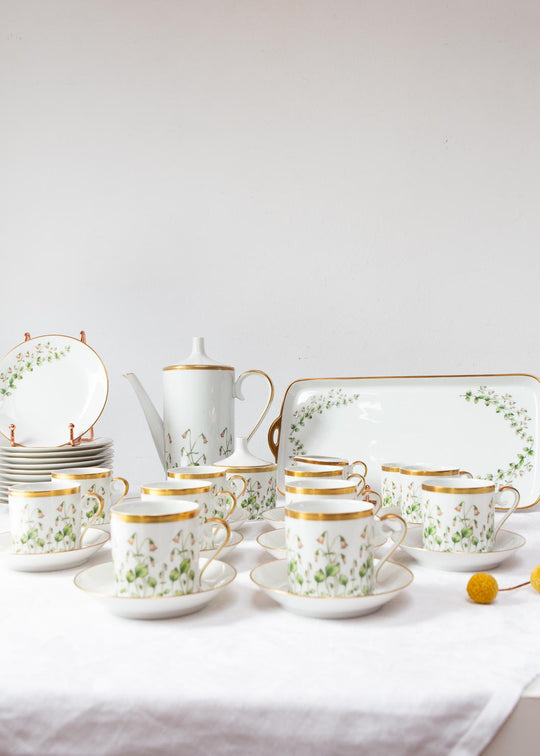 Juego café porcelana Hackefors "Linnaea Borealis" c. 1970 SIN ESTRENAR? (38 PIEZAS)