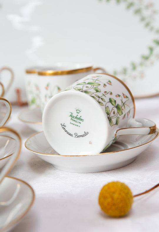 Juego café porcelana Hackefors "Linnaea Borealis" c. 1970 SIN ESTRENAR? (38 PIEZAS)