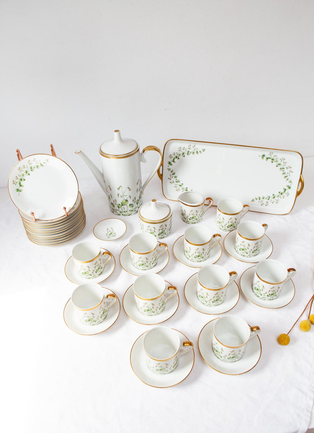 Juego café porcelana Hackefors "Linnaea Borealis" c. 1970 SIN ESTRENAR? (38 PIEZAS)