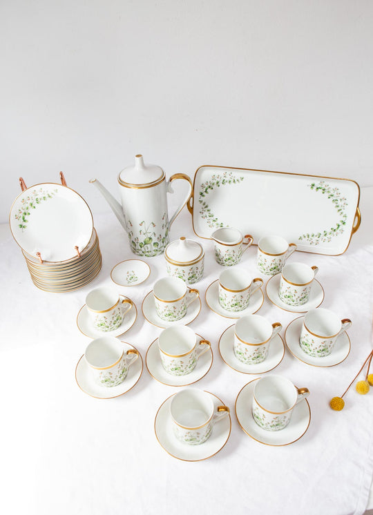 Juego café porcelana Hackefors "Linnaea Borealis" c. 1970 SIN ESTRENAR? (38 PIEZAS)