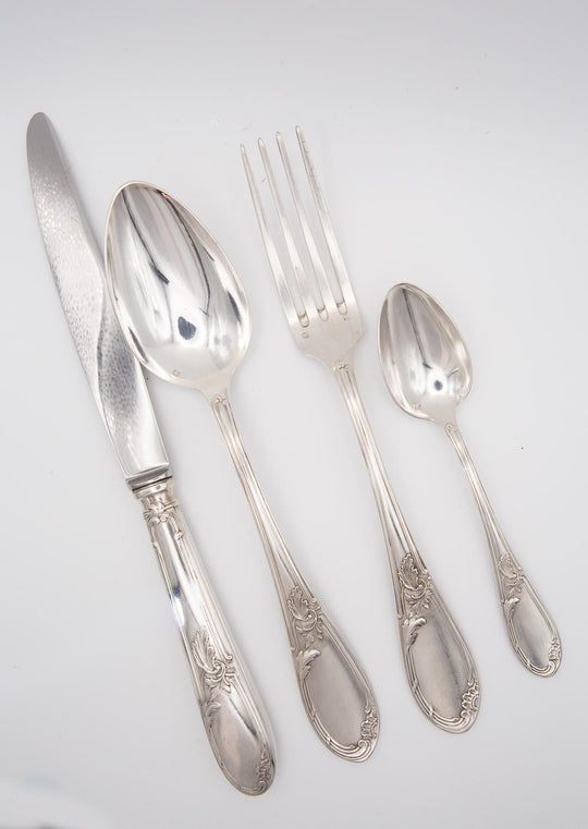 Cubertería francesa para 12 metal baño plata 100 APOLLO en estuche (49 PIEZAS)