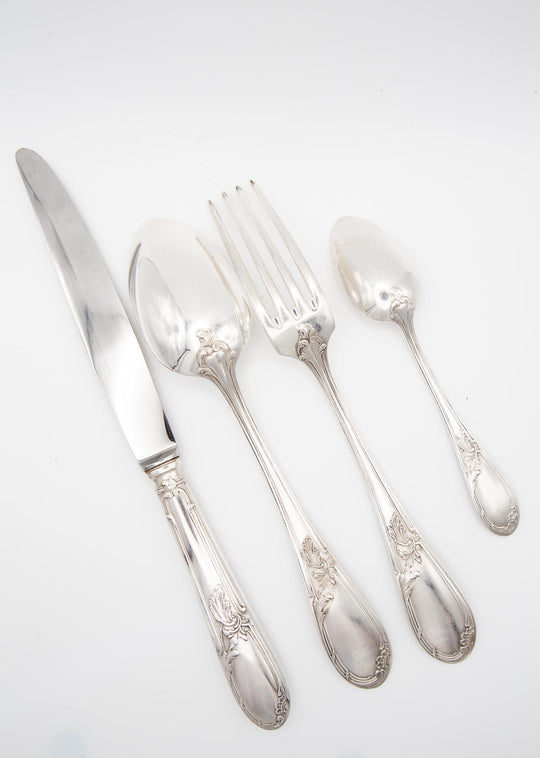 Cubertería francesa para 12 metal baño plata 100 APOLLO en estuche (49 PIEZAS)