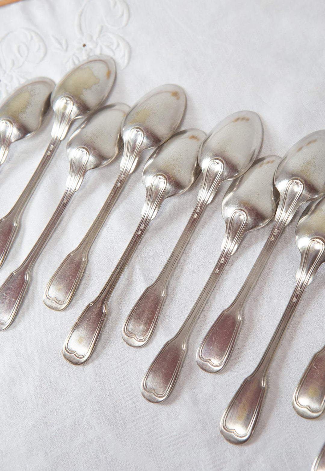 Juego de 12 cucharillas francesas metal baño plata c. 1940/50s