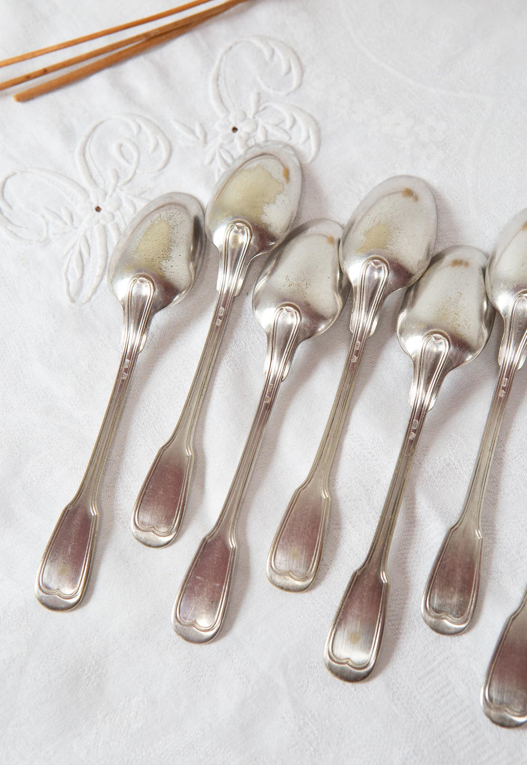 Juego de 12 cucharillas francesas metal baño plata c. 1940/50s