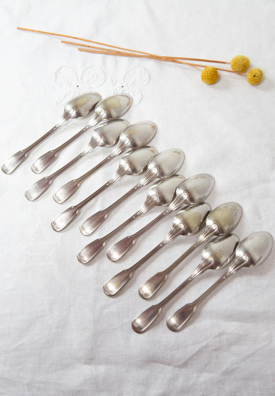 Juego de 12 cucharillas francesas metal baño plata c. 1940/50s