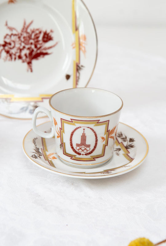 Juego de café (3 piezas) porcelana rusa Lomonosov Olimpiadas Moscú 1980 (2 SETS DISPONIBLES)