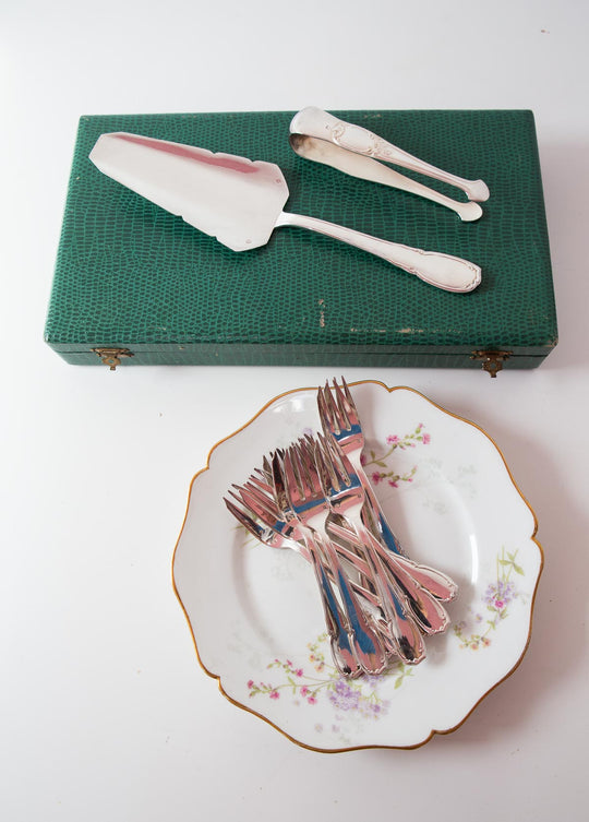 Juego cubiertos postre Le Couvert Français para 12 baño plata c. 1970s
