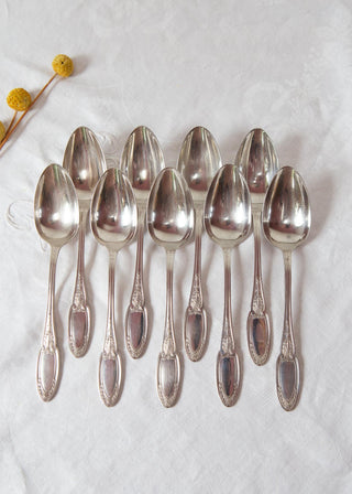 Juego 9 cucharas POSTRE ERCUIS EMPIRE c. 1940 monogramas E.R.