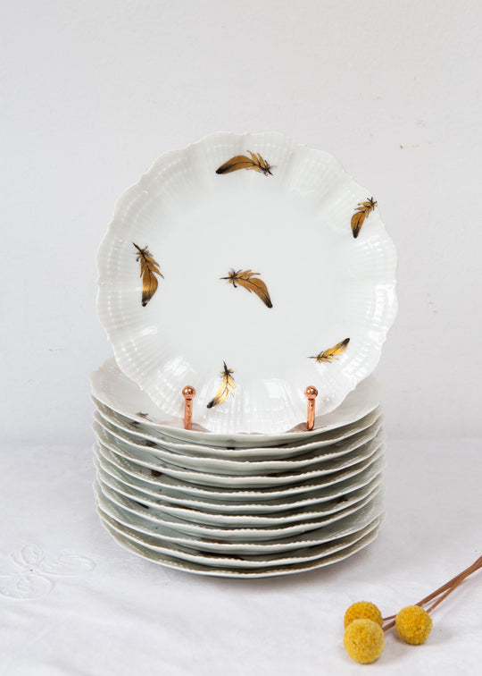 Juego de 6 PLATOS POSTRE 18 cm Giraud Limoges hojas oro pintadas a mano (2 JUEGOS DISPONIBLES)