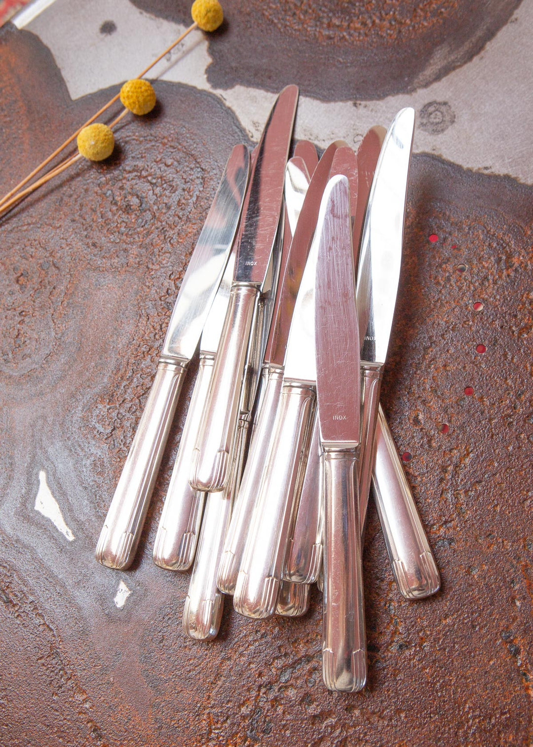 Juego 12 cuchillos MESA franceses art decó baño plata