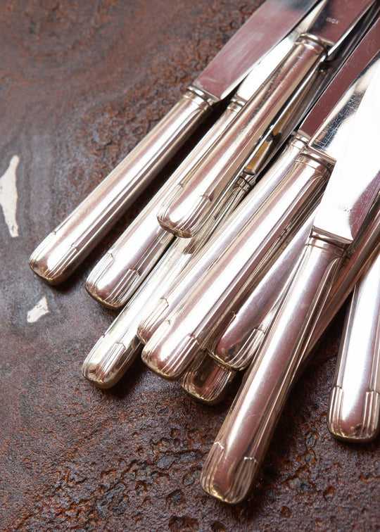 cuchillos franceses art deco metal argente

