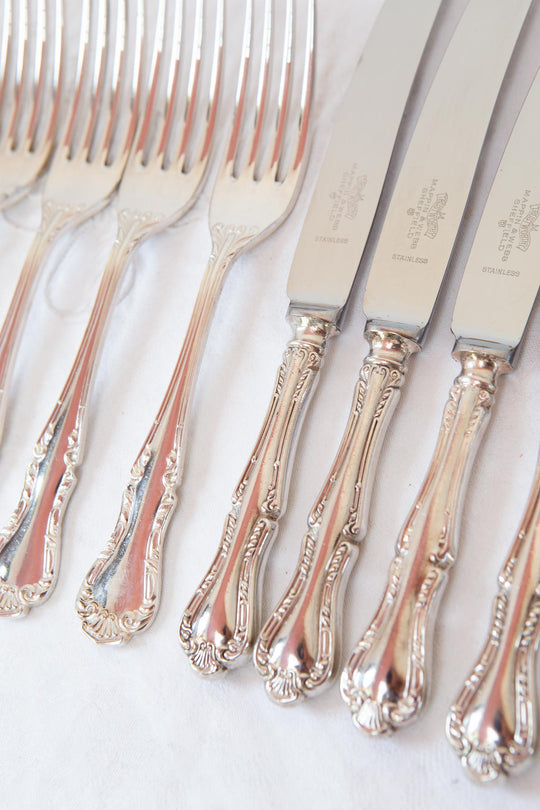 Cubiertos ingleses MAPPIN & WEBB para 7 modelo Russell (14 PIEZAS)