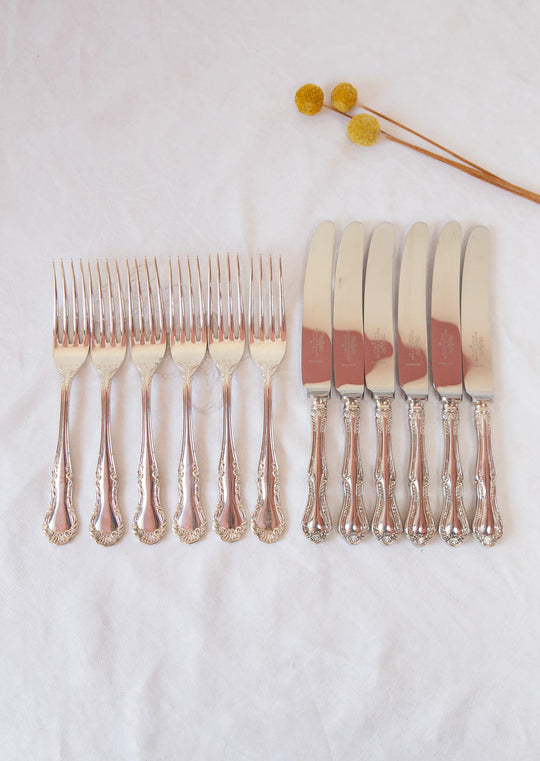 Cubiertos ingleses MAPPIN & WEBB para 7 modelo Russell (14 PIEZAS)