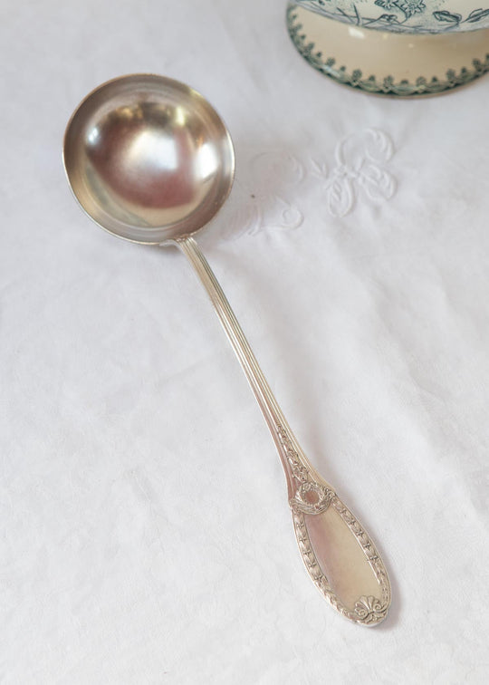 Antiguo cucharón francés metal baño plata Empire Apollo "metal argenté"