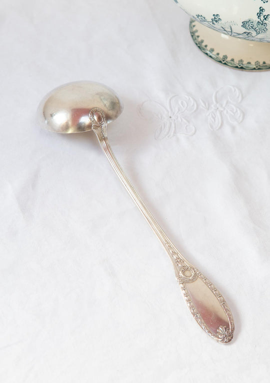 Antiguo cucharón francés metal baño plata Empire Apollo "metal argenté"