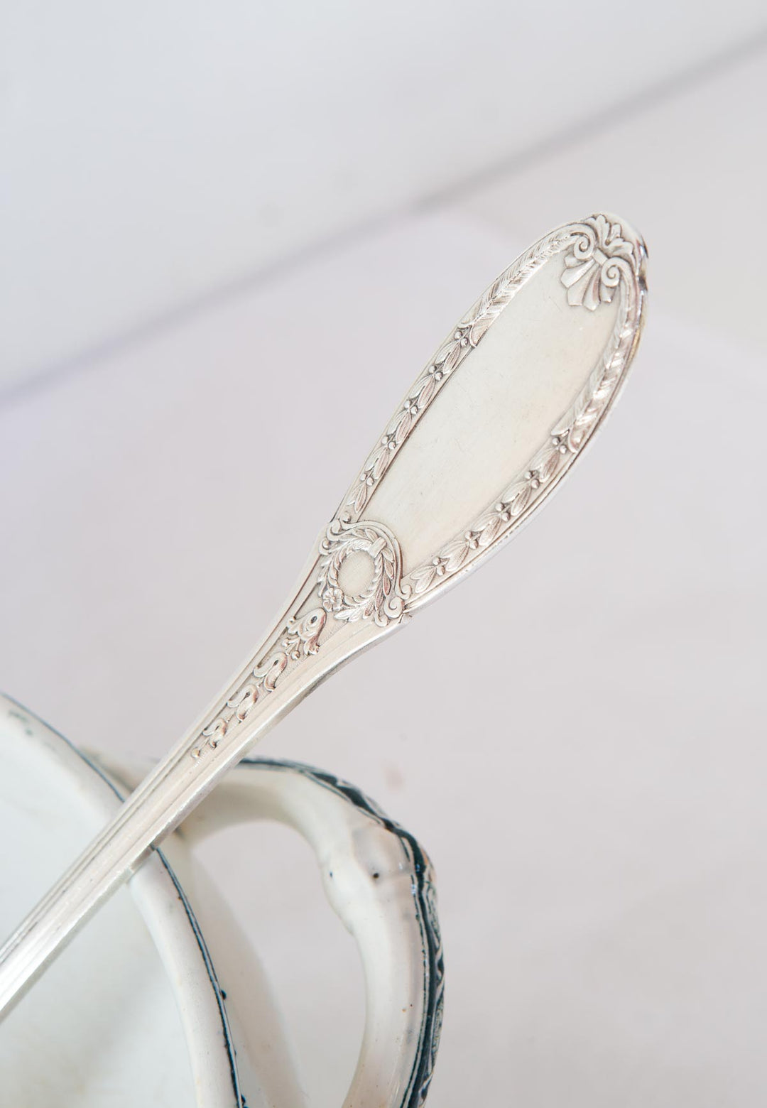 Antiguo cucharón francés metal baño plata Empire Apollo "metal argenté"