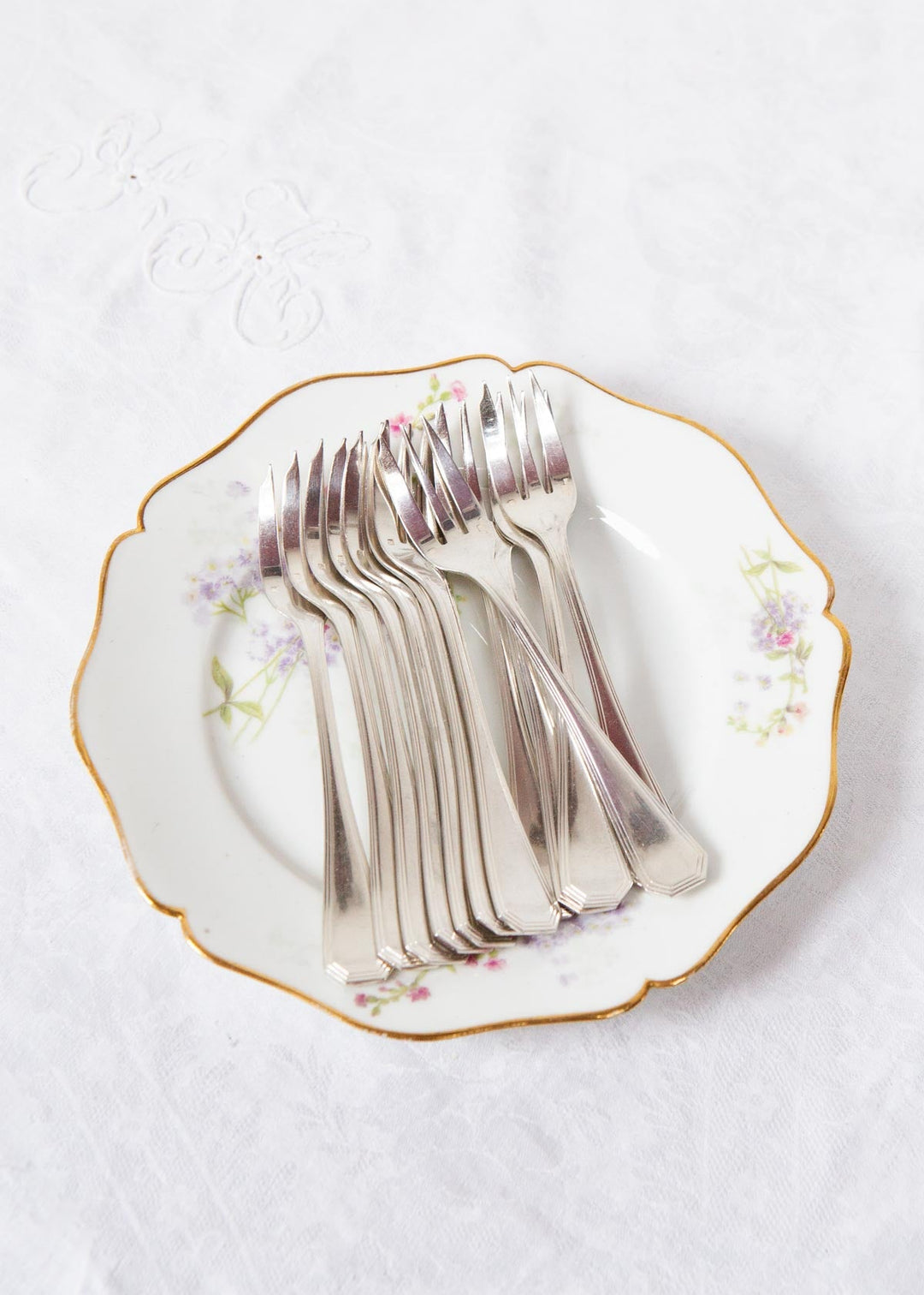 juego tenedores postre christofle america metal bano plata