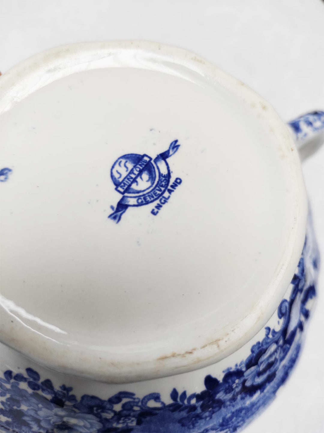 Antiguo juego de té inglés GENEVESE para 6 en loza azul y blanco, MINTONS 1891-1912 (15 PIEZAS)