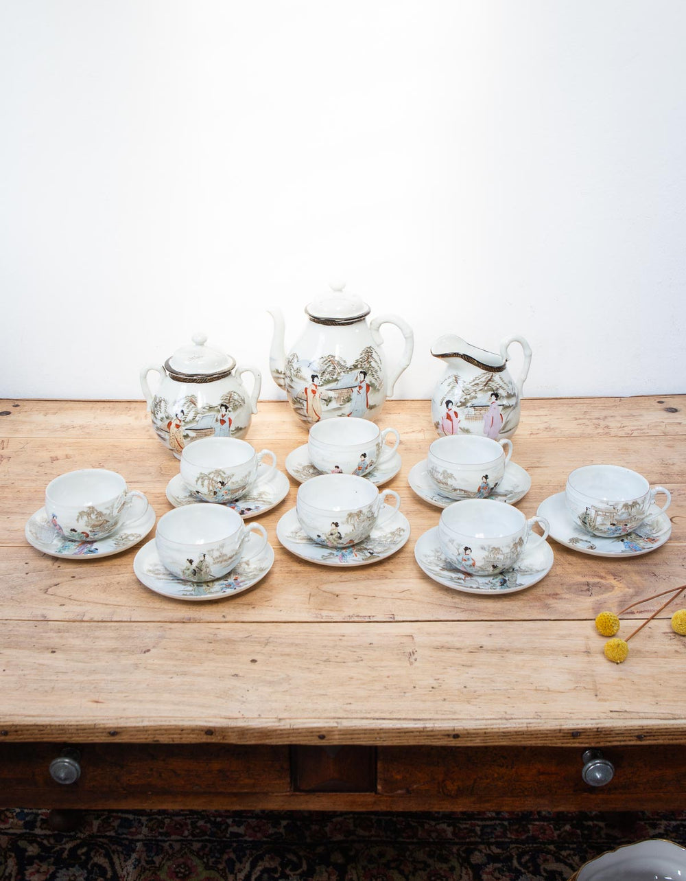 Juego de té PARA 8 porcelana cáscara de huevo japonesa NIPPON 1891-1921 (19 PIEZAS)