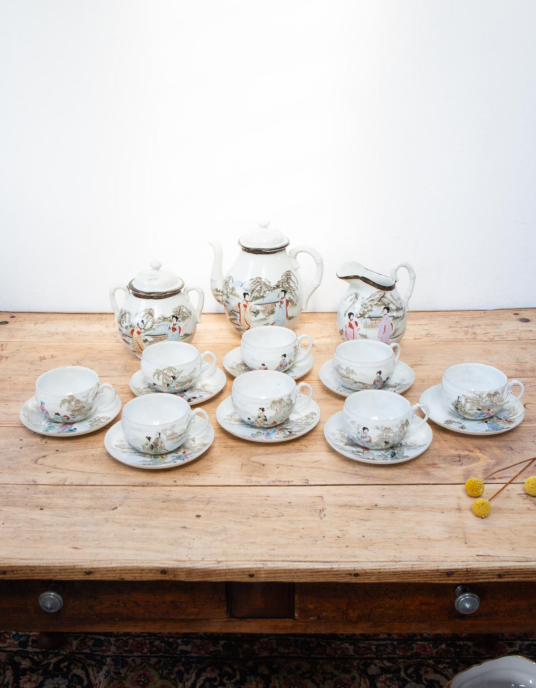 Juego de té PARA 8 porcelana cáscara de huevo japonesa NIPPON 1891-1921 (19 PIEZAS)