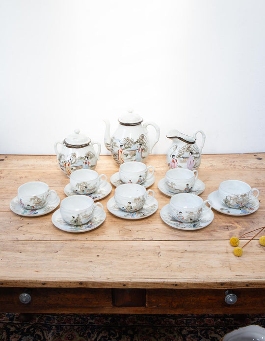 Juego de té PARA 8 porcelana cáscara de huevo japonesa NIPPON 1891-1921 (19 PIEZAS)