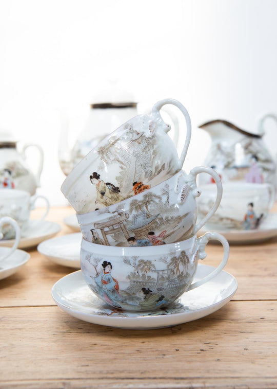 Juego de té PARA 8 porcelana cáscara de huevo japonesa NIPPON 1891-1921 (19 PIEZAS)