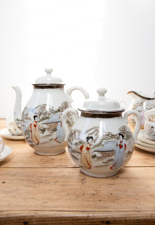 Juego de té PARA 8 porcelana cáscara de huevo japonesa NIPPON 1891-1921 (19 PIEZAS)