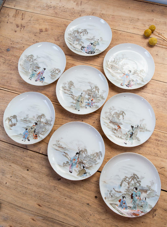Juego de té PARA 8 porcelana cáscara de huevo japonesa NIPPON 1891-1921 (19 PIEZAS)