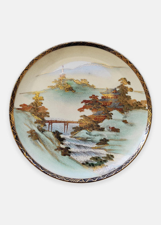 Juego platos postre 19 cm cerámica japonesa Satsuma pintados a mano c. 1900