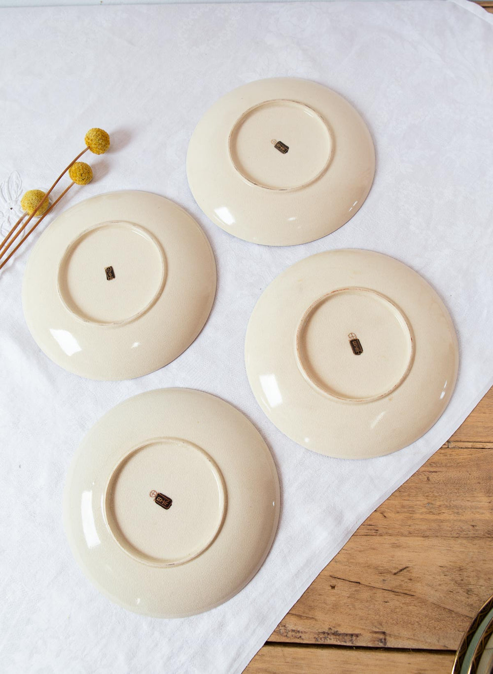 Juego 4 platillos 15,5 cm cerámica japonesa Satsuma pintados a mano c. 1900