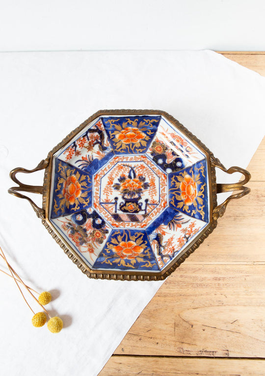 Antiguo centro mesa porcelana Imari montura bronce Boyer París c. 1870