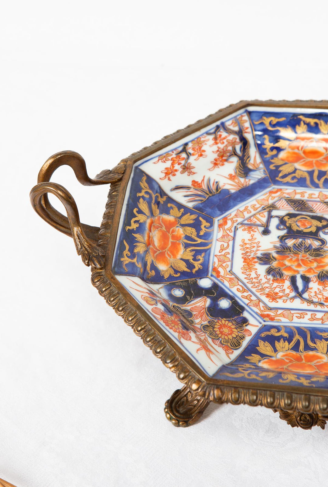 Antiguo centro mesa porcelana Imari montura bronce Boyer París c. 1870