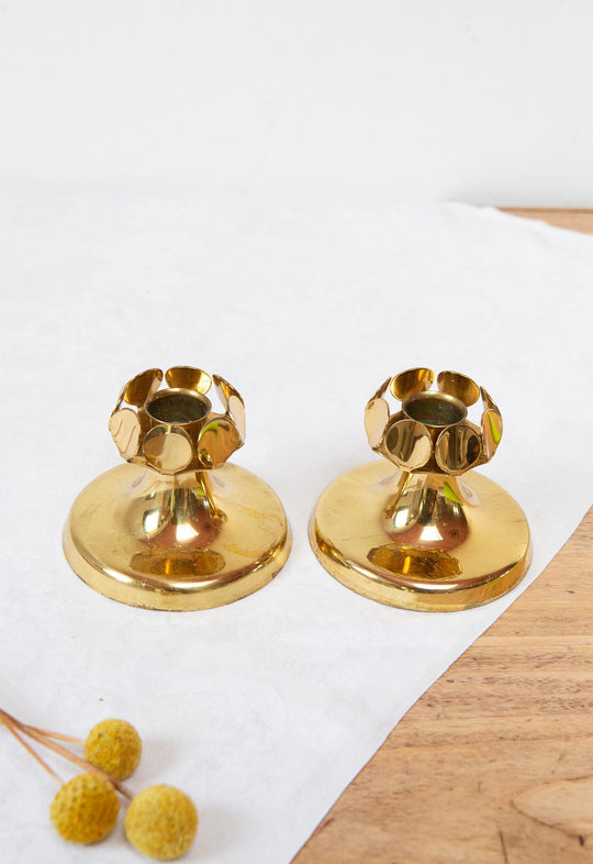 pareja candeleros laton dorado vintage