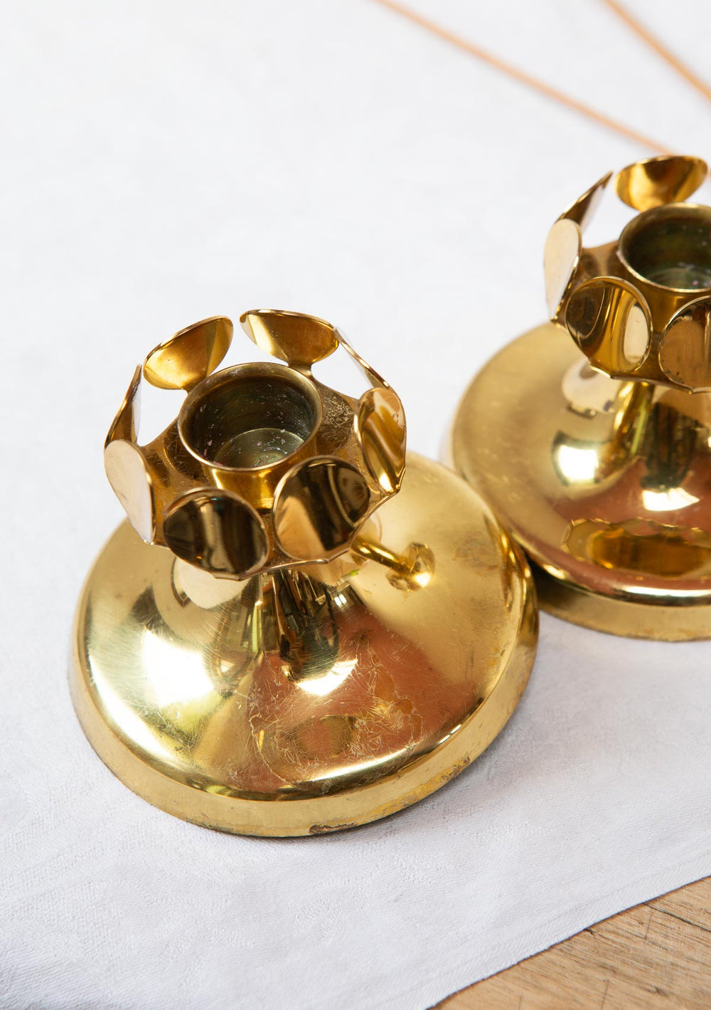pareja candeleros laton dorado vintage