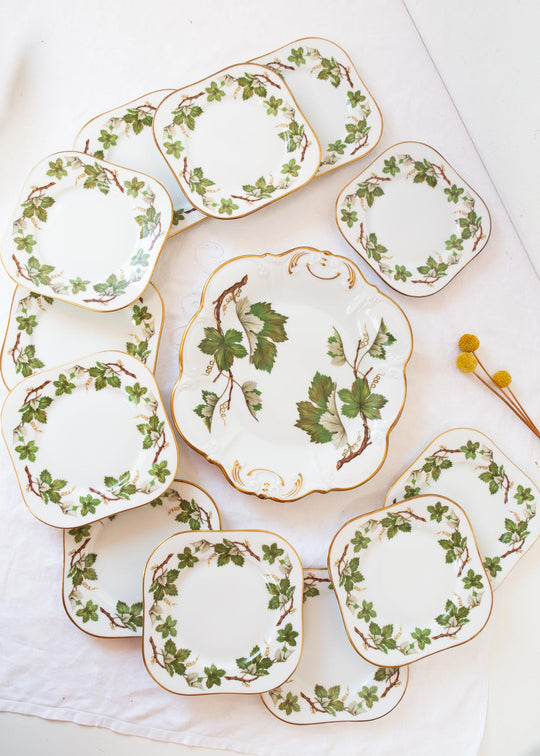 Juego de postre en porcelana sueca Hackefors Vinranka PARA 12 (13 PIEZAS)