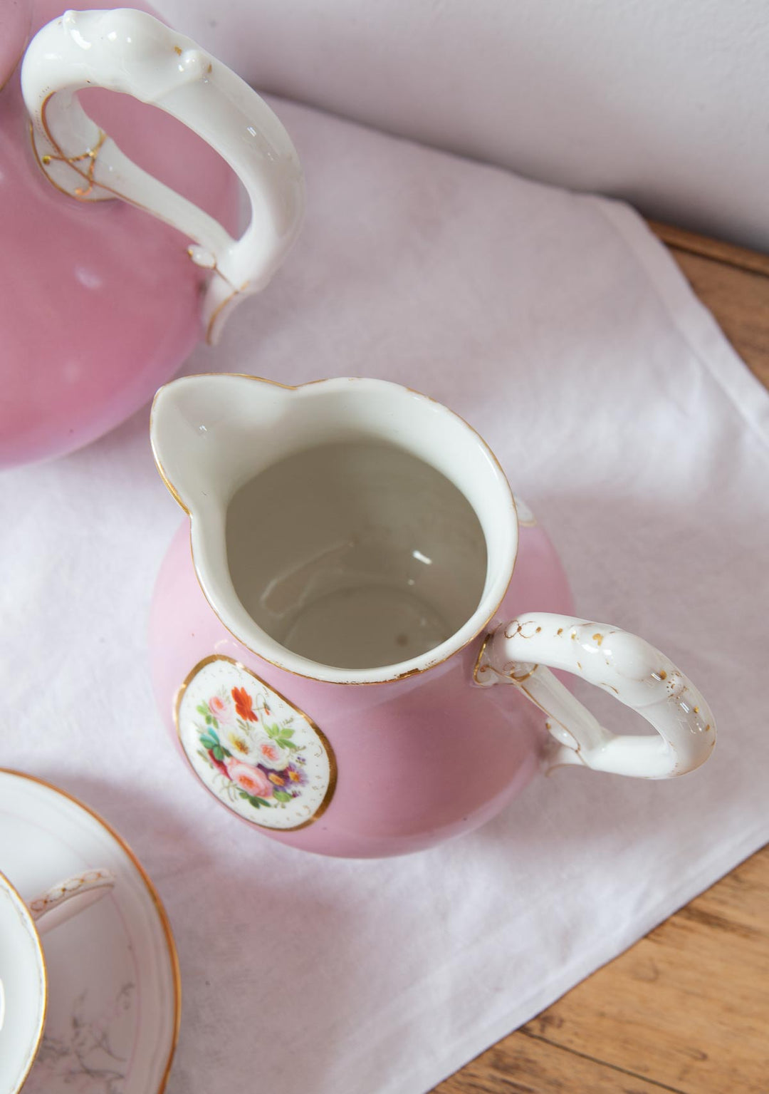 Juego de té PARA 11 porcelana rosa medallón Vieux Paris c. 1900s (25 PIEZAS)