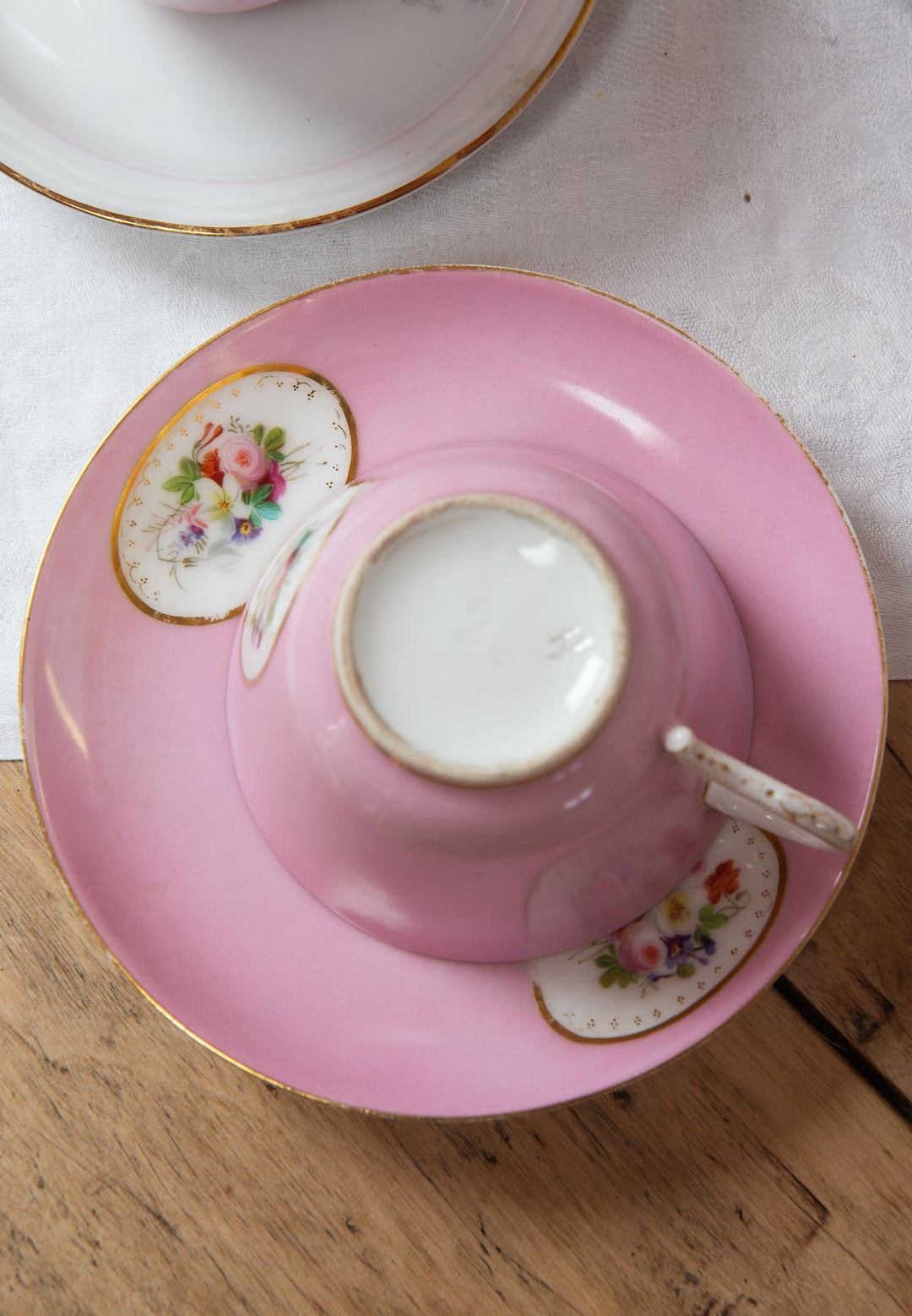 Juego de té PARA 11 porcelana rosa medallón Vieux Paris c. 1900s (25 PIEZAS)