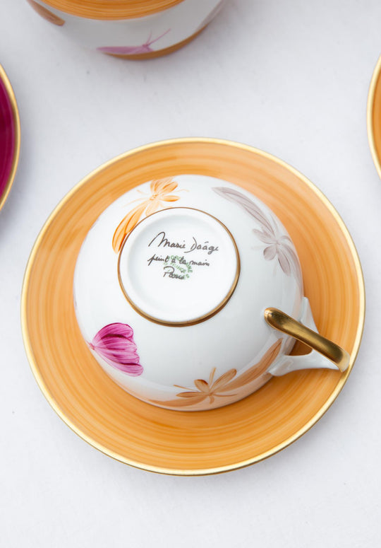 Juego de té porcelana Limoges pintada a mano Marie Daage oro fino (20 PIEZAS)