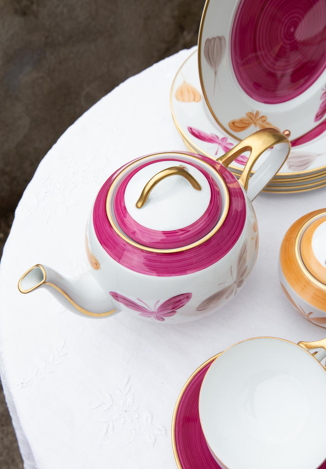 Juego de té porcelana Limoges pintada a mano Marie Daage oro fino (20 PIEZAS)