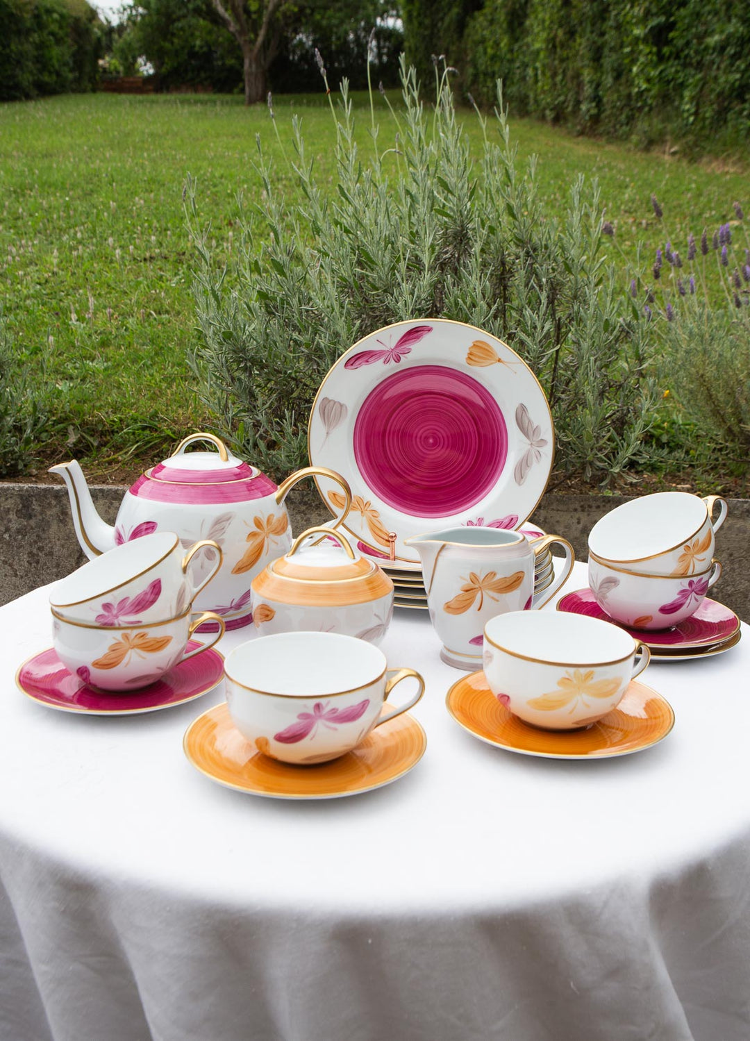 Juego de té porcelana Limoges pintada a mano Marie Daage oro fino (20 PIEZAS)