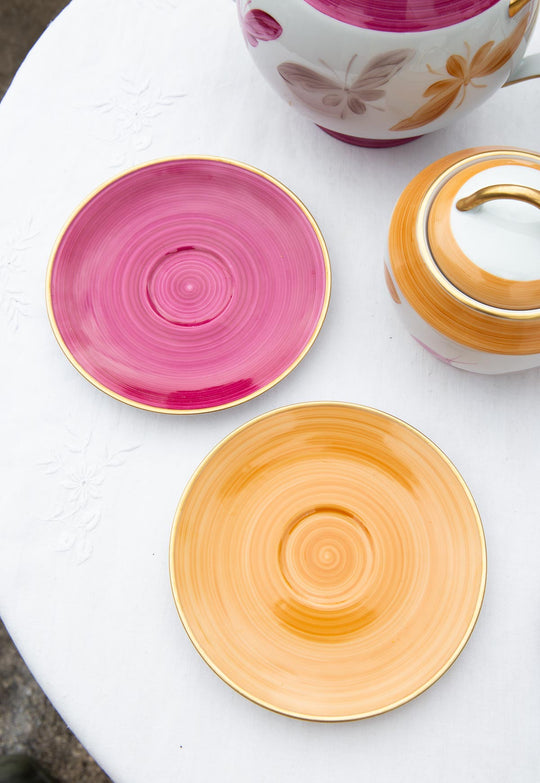Juego de té porcelana Limoges pintada a mano Marie Daage oro fino (20 PIEZAS)