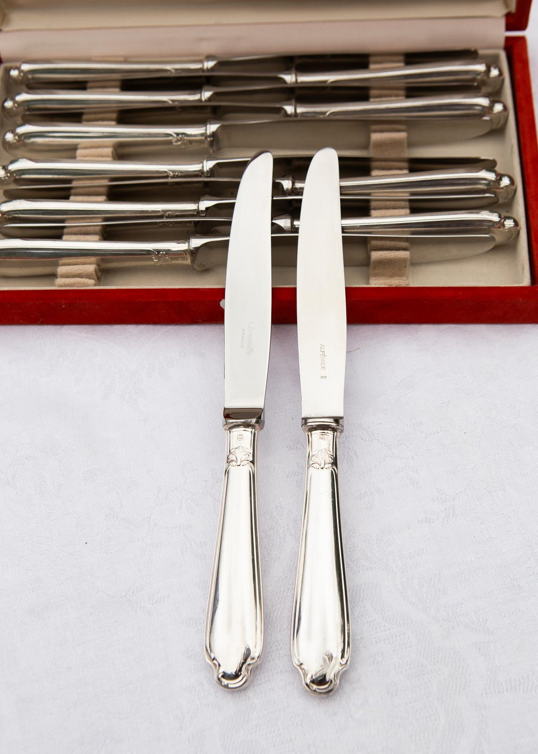 Juego 12 cuchillos MESA Alfenide Christofle Pompadour en estuche