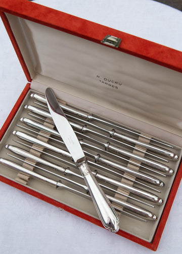 Juego 12 cuchillos MESA Alfenide Christofle Pompadour en estuche