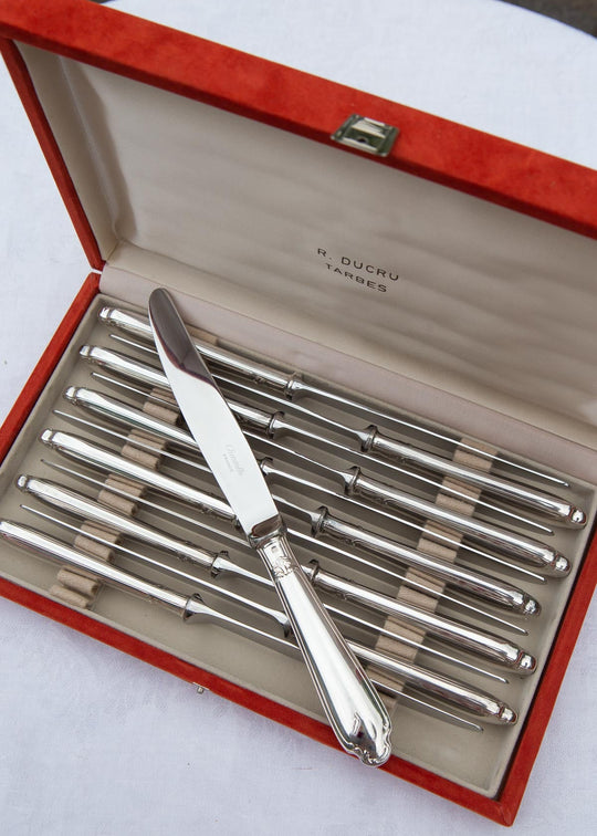 Juego 12 cuchillos MESA Alfenide Christofle Pompadour en estuche