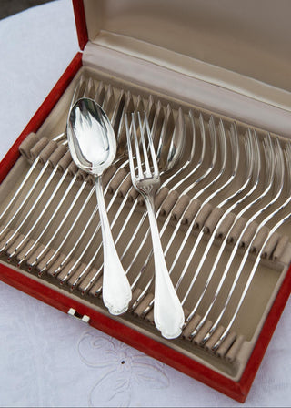 Juego cubiertos ENTRANTES para 12 Alfenide Christofle Pompadour en estuche (24 PIEZAS)