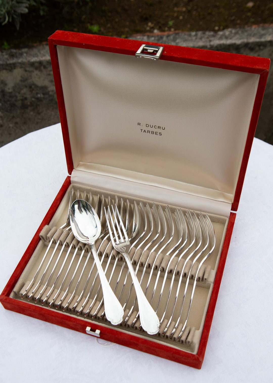 Juego cubiertos ENTRANTES para 12 Alfenide Christofle Pompadour en estuche (24 PIEZAS)